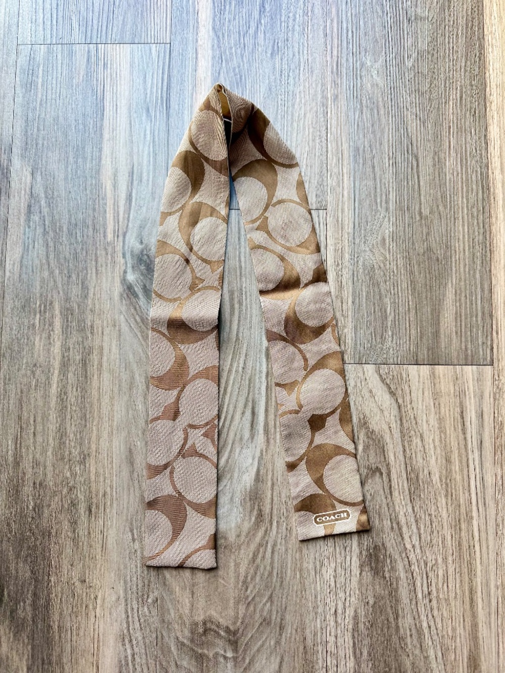 Coach Silk Twilly Skinny Scarf Monogram Neutral Hair Bag - Picture 3 of 10